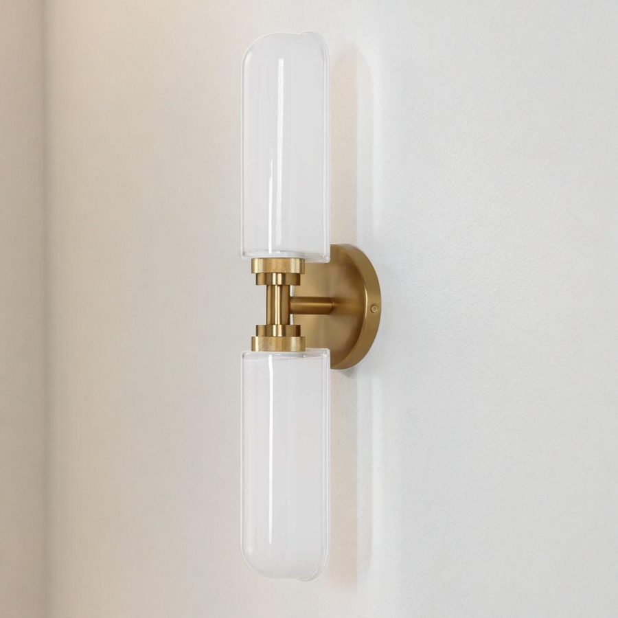 WELLSVILLE 2 LT BRASS VANITY SCONCE