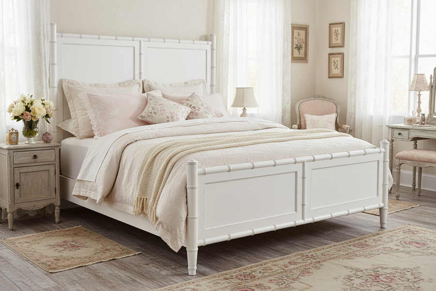 WHITE HERON BAMBOO PANEL BED