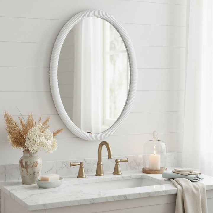BALI WHITE OVAL VANITY MIRROR