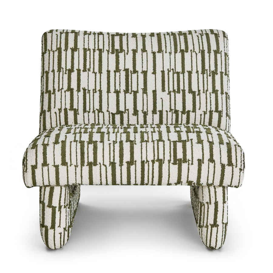 Patterned chair with green and white design on a white background