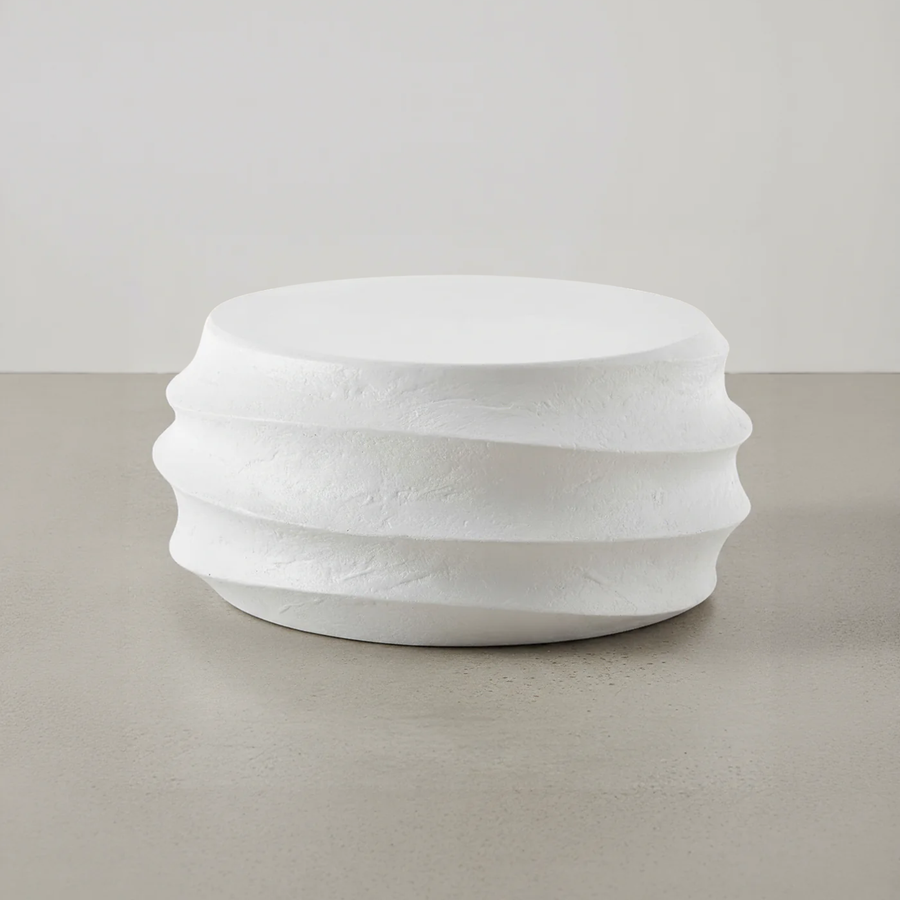 WINDED WHITE CONCRETE COFFEE TABLE