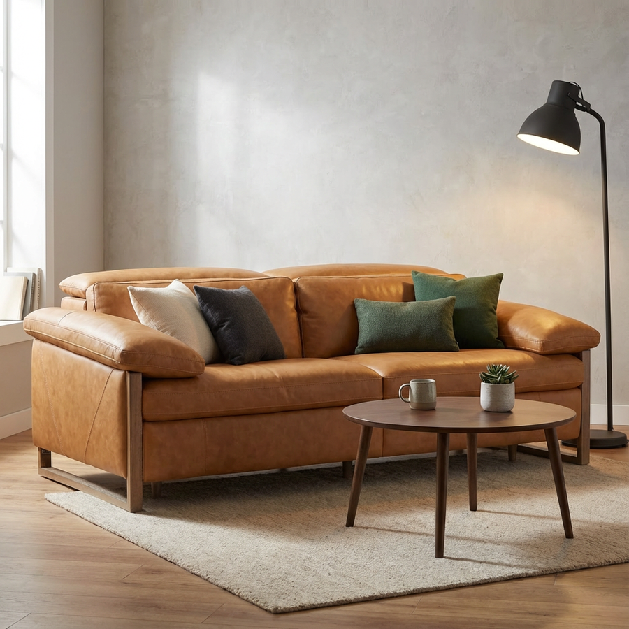 JERICHO POWER RECLINE TAN LEATHER SOFA
