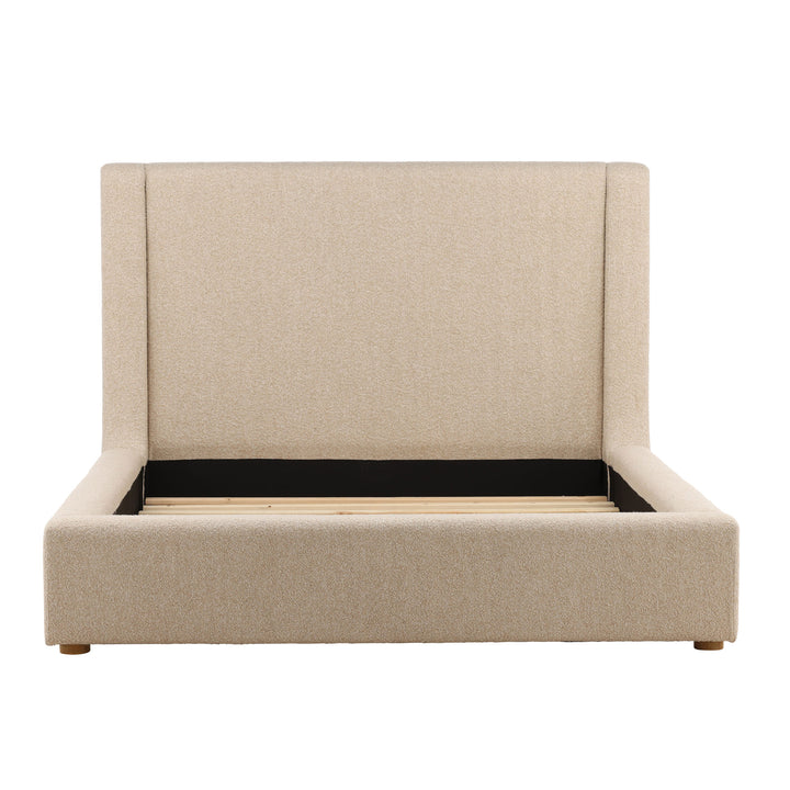 Beige upholstered bed frame