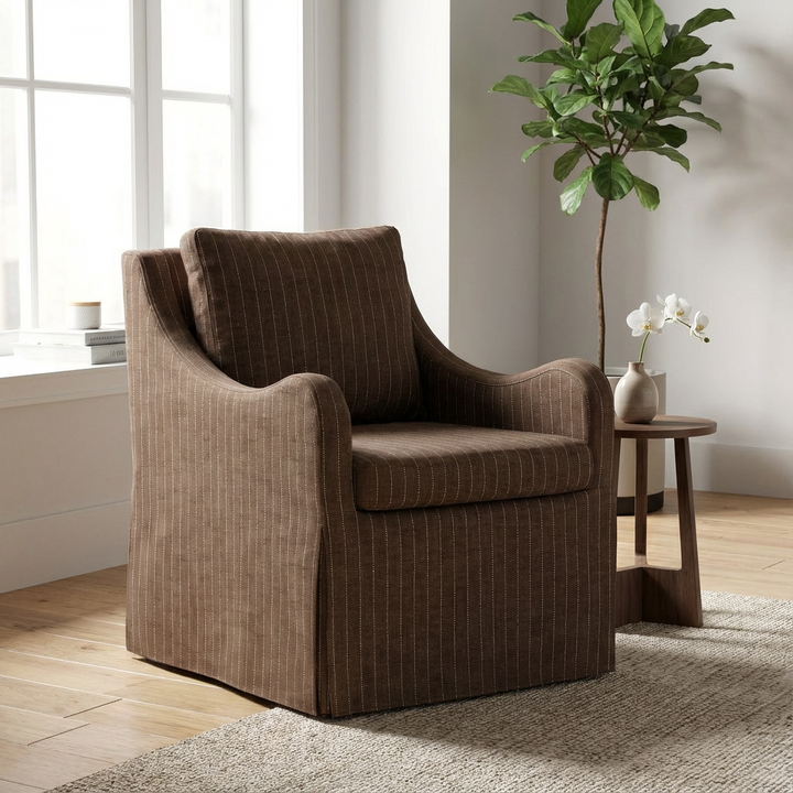 LUISA PINSTRIPE SLIPCOVERED SWIVEL CHAIR