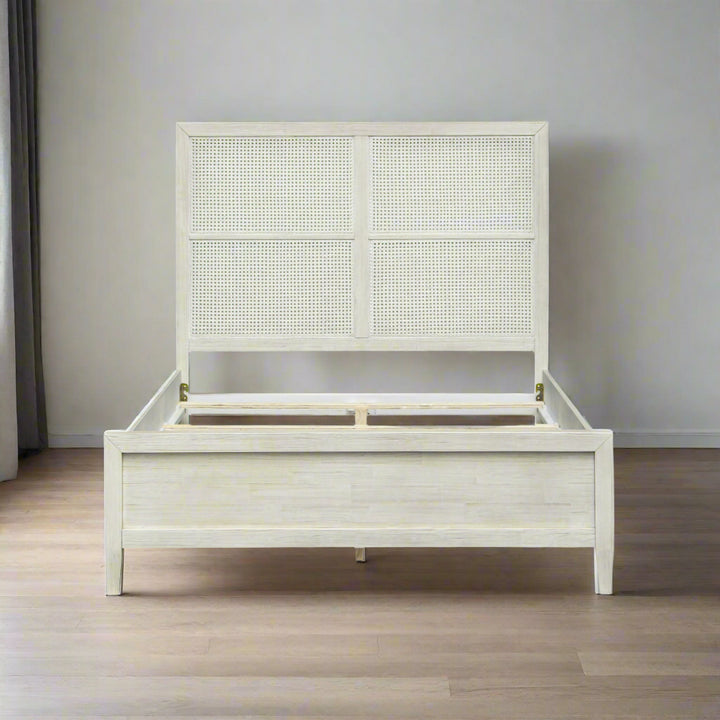 ABBY WHITE WASHED CANE PANEL BED