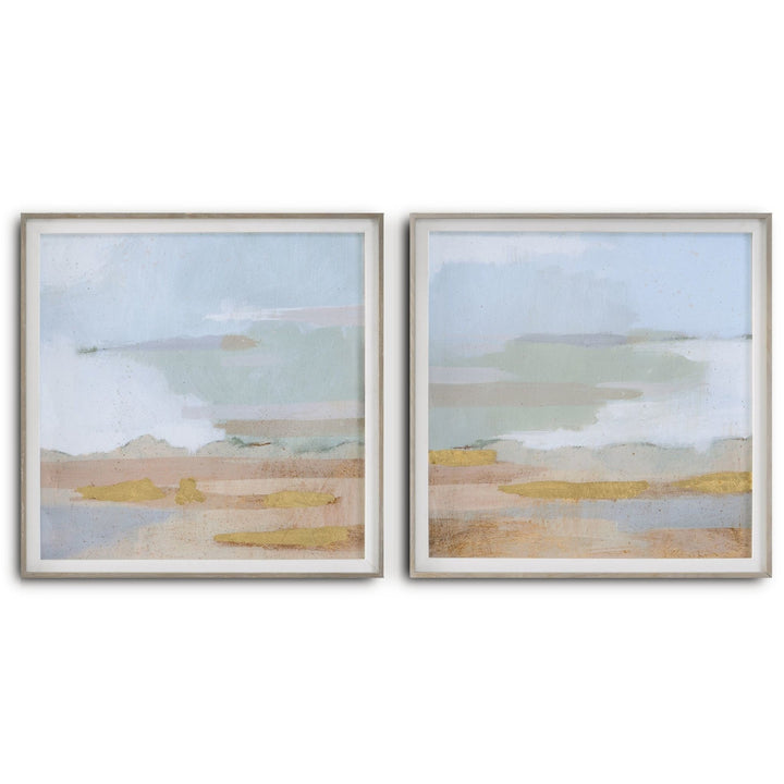 "ABSTRACT COASTLINE" GLASS FRAMED PRINTS | SET OF 2