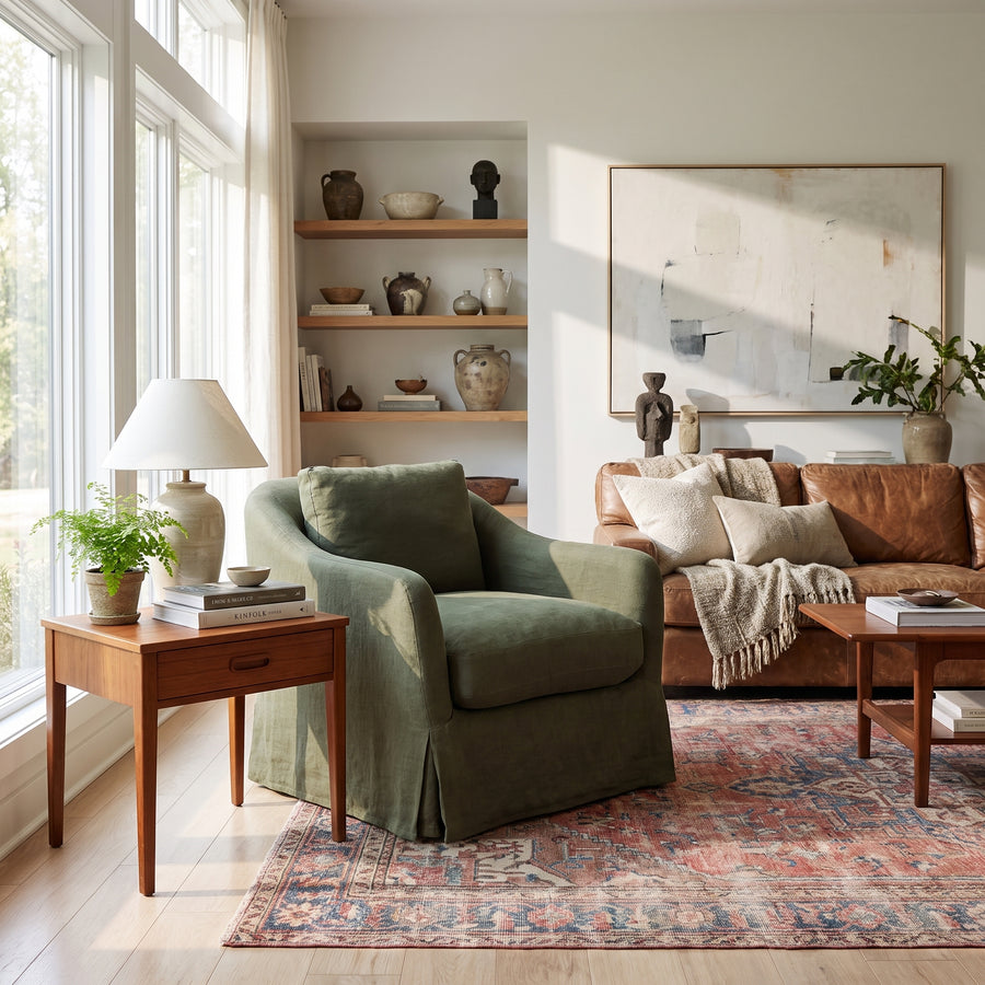 ALMA LINEN SLIPCOVER SWIVEL CHAIR