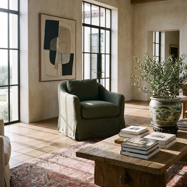 ALMA LINEN SLIPCOVER SWIVEL CHAIR