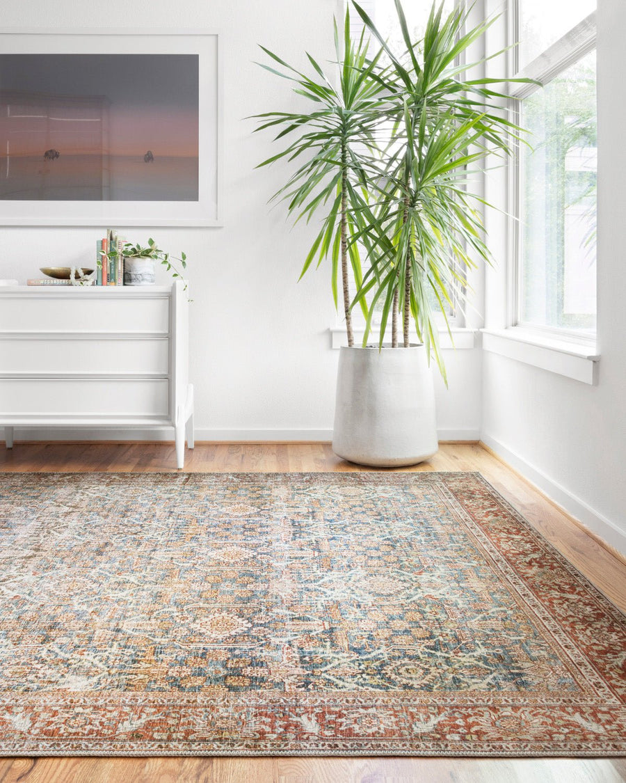 ANANDA VINTAGE PRINT FLAT RUG: RUST, OCEAN