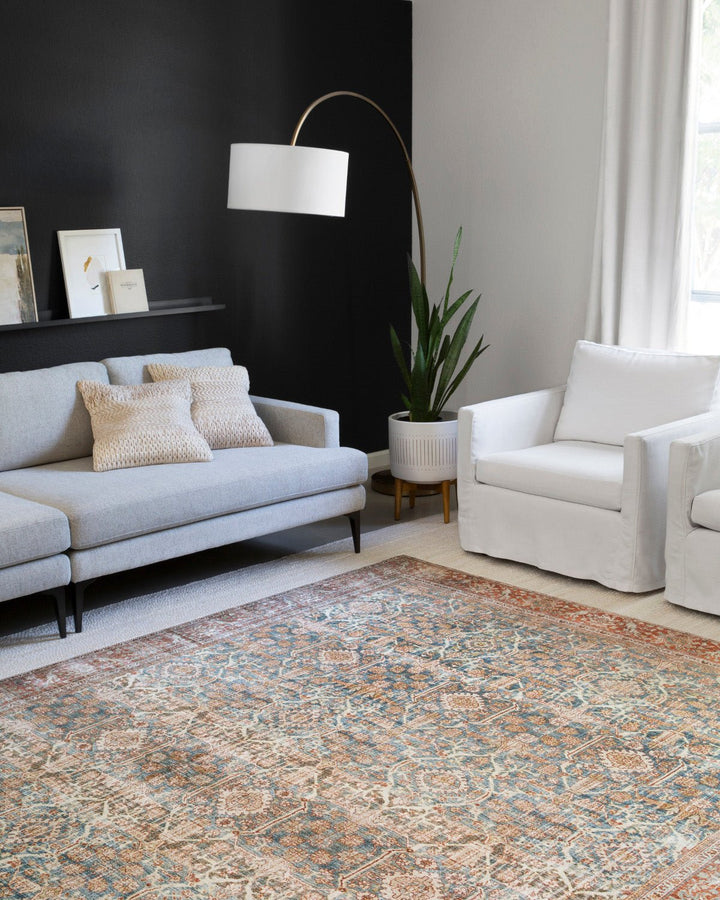 ANANDA VINTAGE PRINT FLAT RUG: RUST, OCEAN