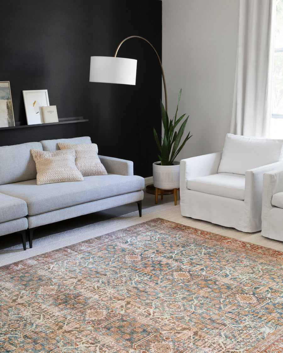 ANANDA VINTAGE PRINT FLAT RUG: RUST, OCEAN