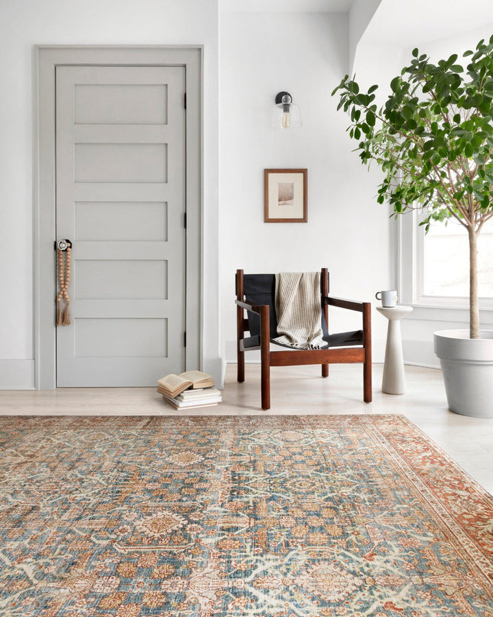 ANANDA VINTAGE PRINT FLAT RUG: RUST, OCEAN