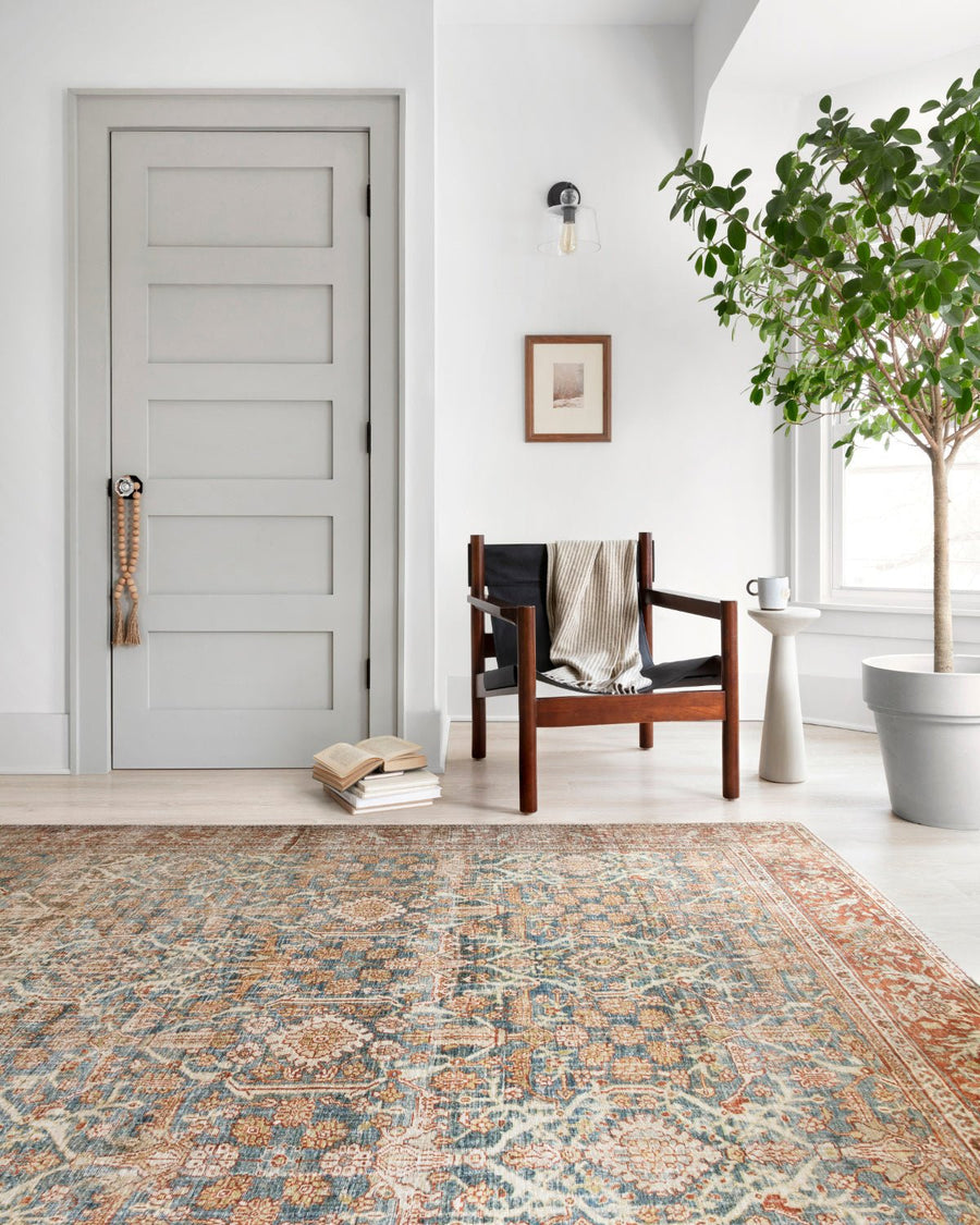 ANANDA VINTAGE PRINT FLAT RUG: RUST, OCEAN