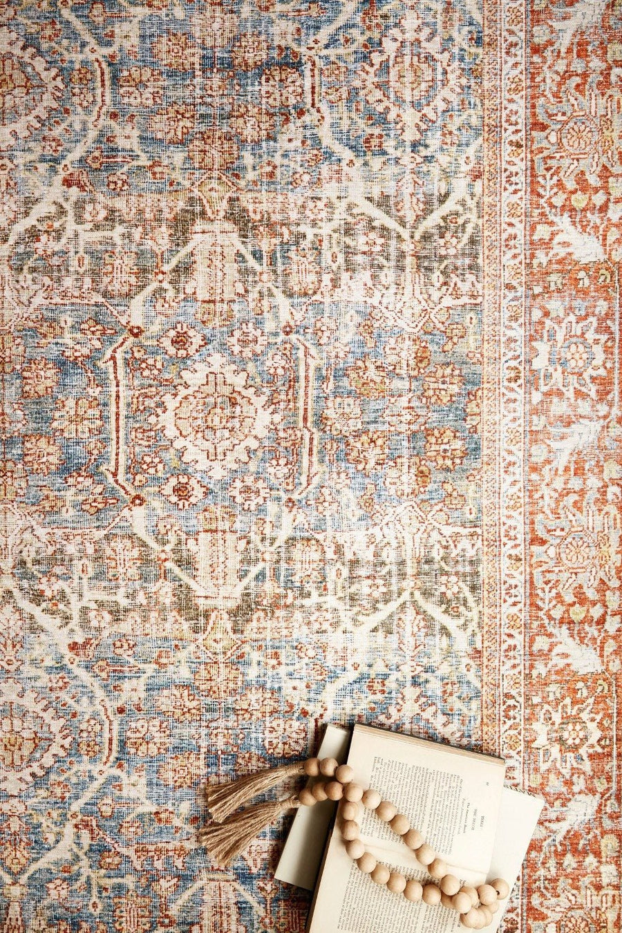 ANANDA VINTAGE PRINT FLAT RUG: RUST, OCEAN