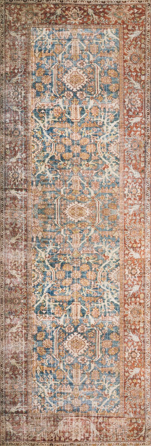 ANANDA VINTAGE PRINT FLAT RUG: RUST, OCEAN