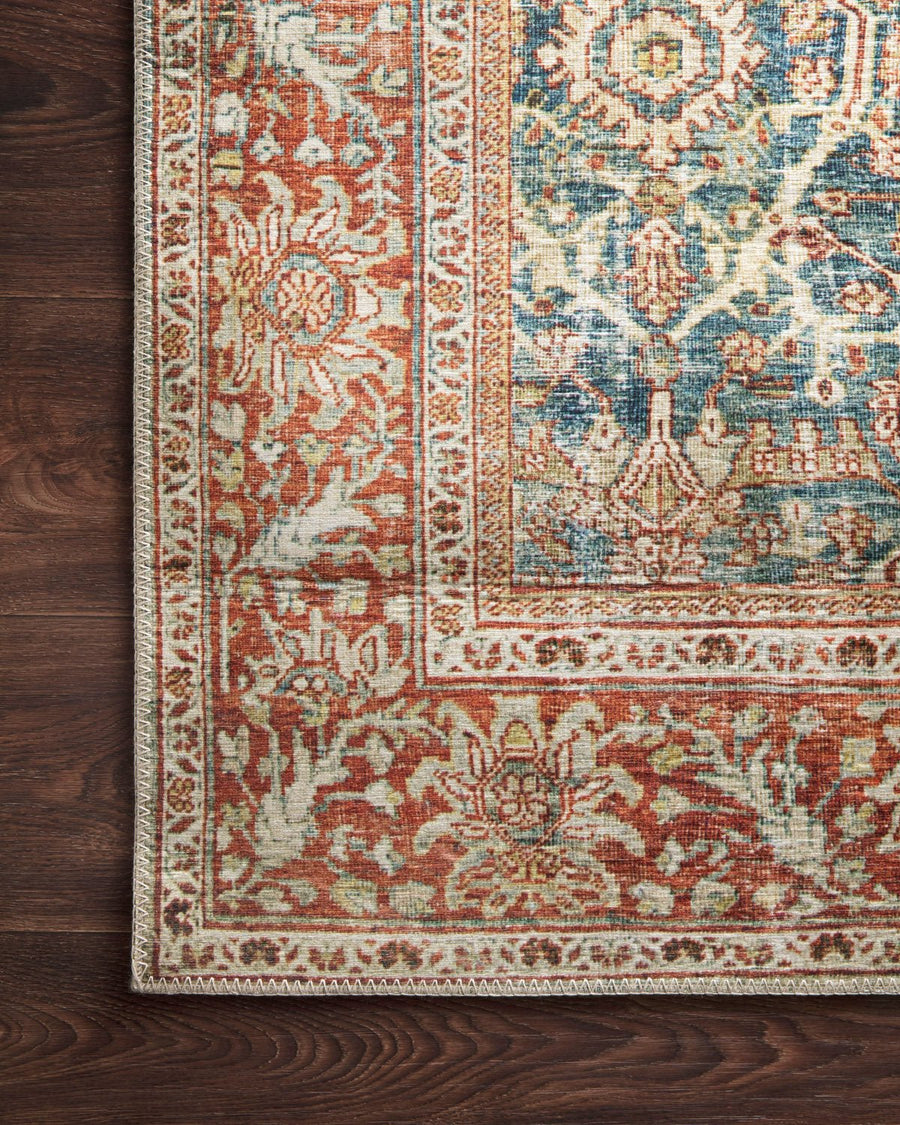 ANANDA VINTAGE PRINT FLAT RUG: RUST, OCEAN