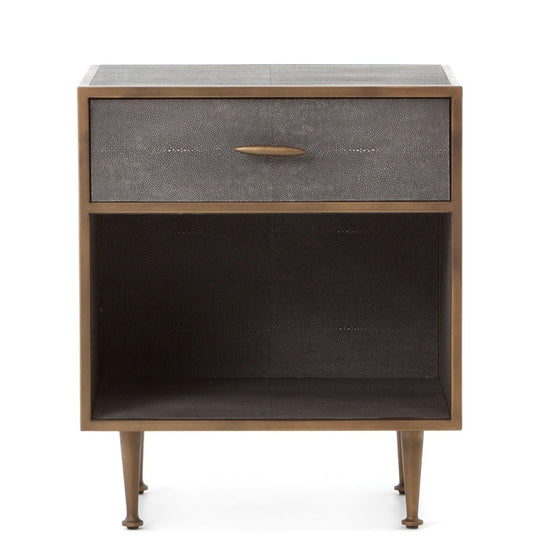 ANDEL SHAGREEN BEDSIDE TABLE: ANTIQUE BRASS