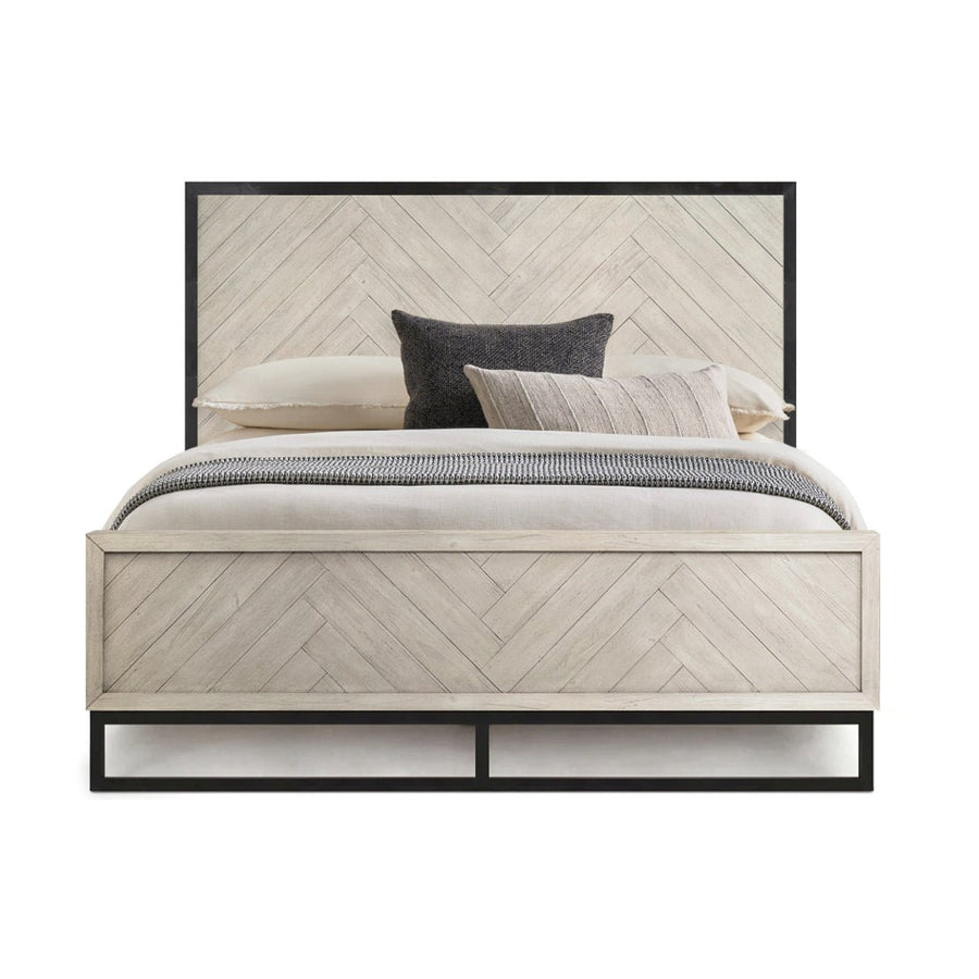 ANTIQUE GREY WASH HERRINGBONE PANEL BED