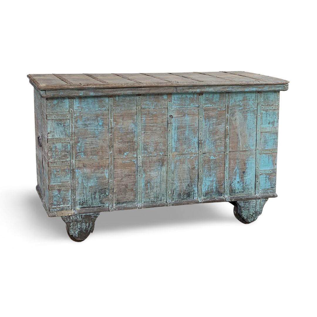 ANTIQUE TURQUOISE PAINTED CONSOLE BOX