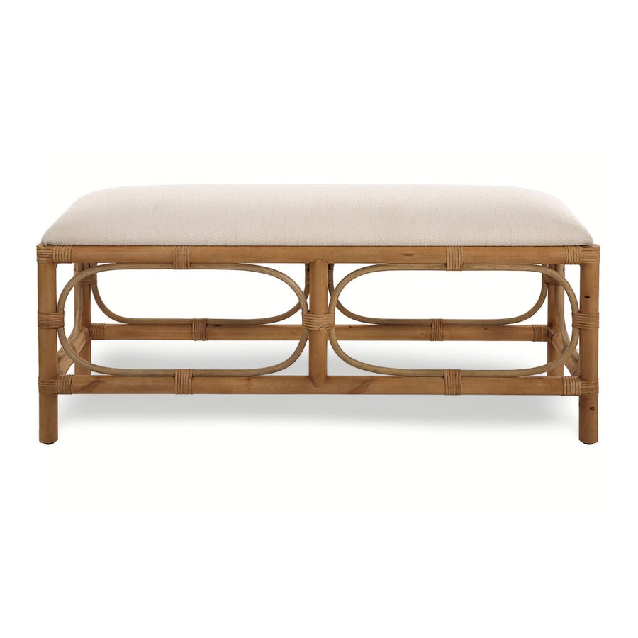 ASHORE RATTAN WRAPPED BENCH: WHITE