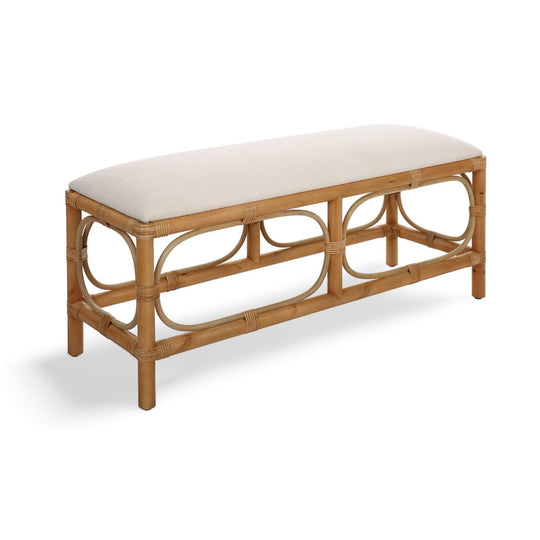 ASHORE RATTAN WRAPPED BENCH: WHITE