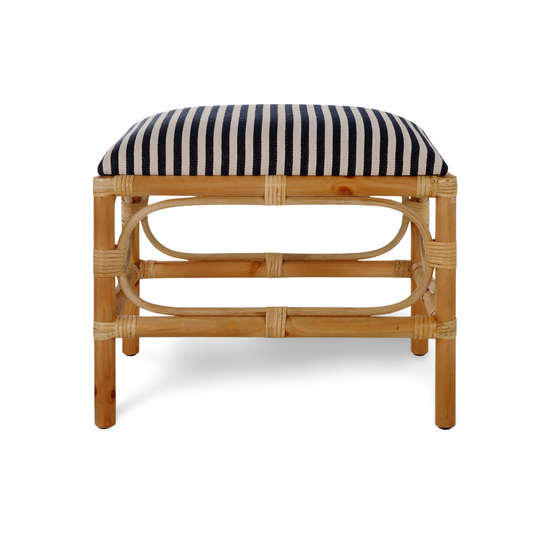 ASHORE RATTAN WRAPPED SMALL BENCH: NAVY STRIPE