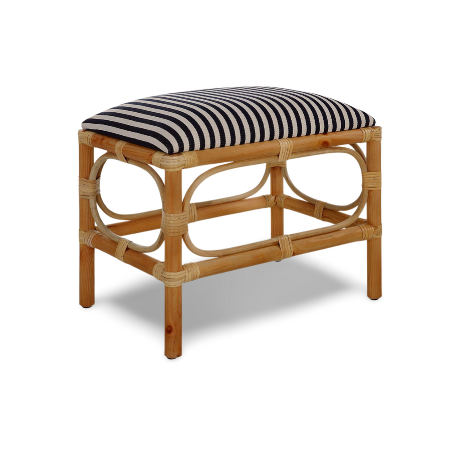 ASHORE RATTAN WRAPPED SMALL BENCH: NAVY STRIPE