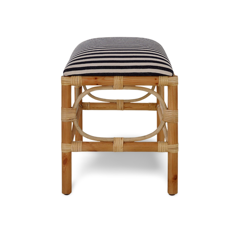 ASHORE RATTAN WRAPPED SMALL BENCH: NAVY STRIPE