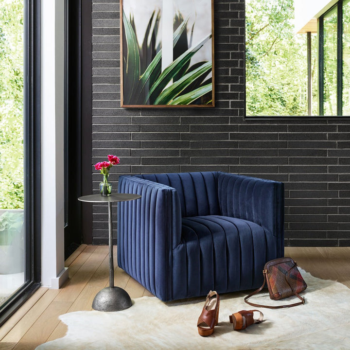 AUGUSTINE CHANNEL TUFTED NAVY VELVET SWIVEL CHAIR