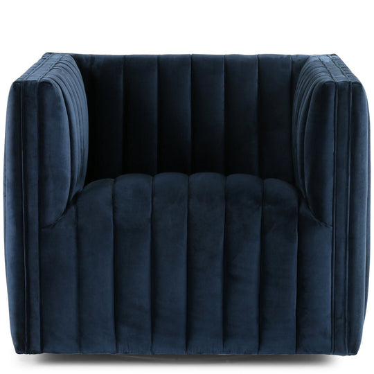 AUGUSTINE CHANNEL TUFTED NAVY VELVET SWIVEL CHAIR