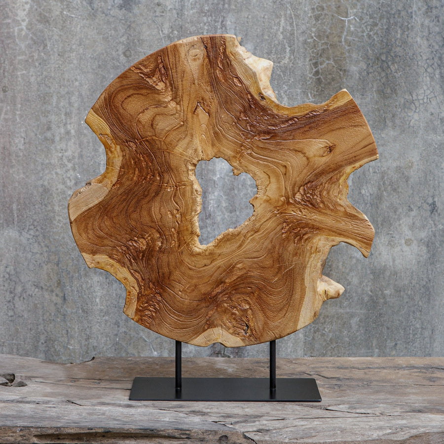 BAHATI NATURAL TEAK SLICE SCULPTURE