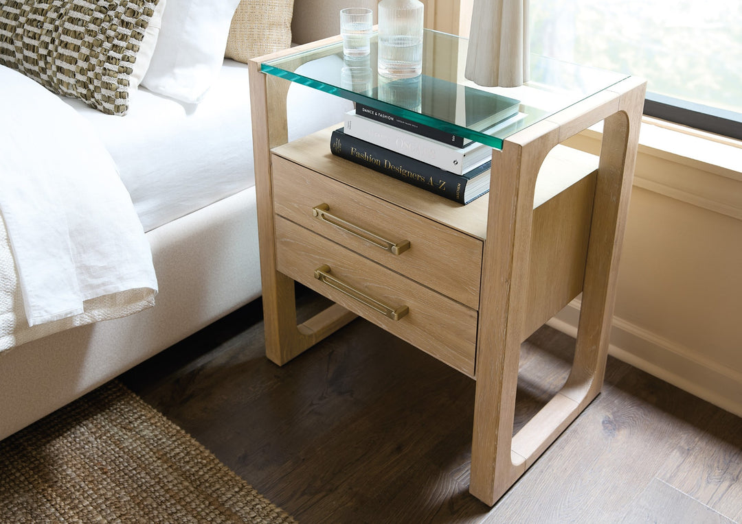 Banyon 2-Drawer Nightstand - Styled in a Bedroom with Wooden Finish