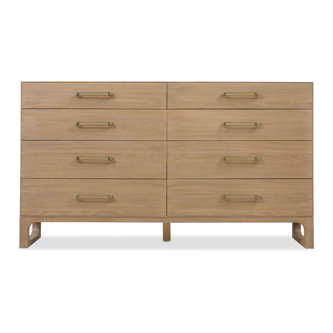 Banyon dresser with 8 spacious drawers and elegant brass handles, featuring a simple, modern design.