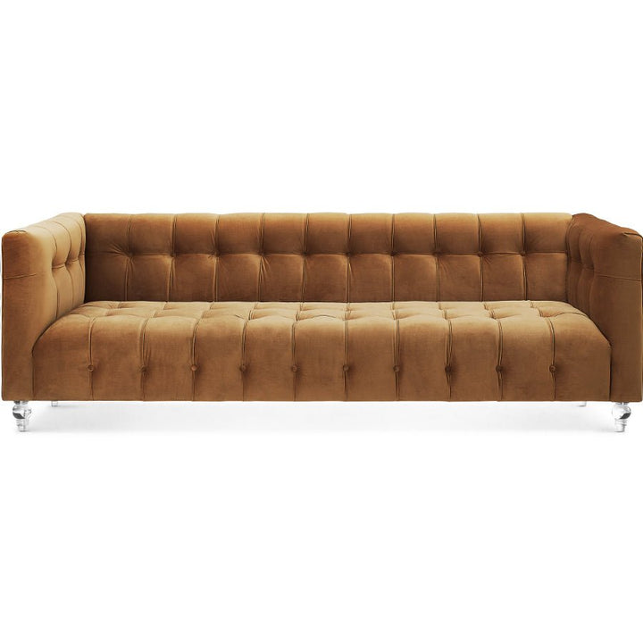 BEATRICE TUFTED VELVET SOFA + LUCITE LEGS