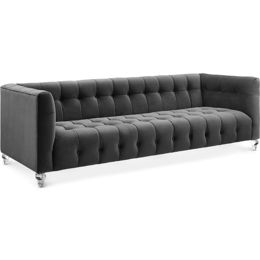 BEATRICE TUFTED VELVET SOFA + LUCITE LEGS