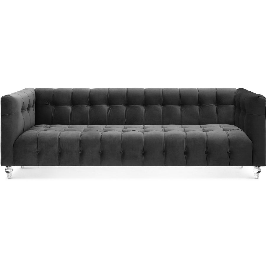 BEATRICE TUFTED VELVET SOFA + LUCITE LEGS