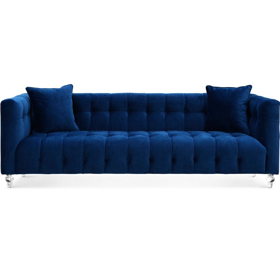 BEATRICE TUFTED VELVET SOFA + LUCITE LEGS