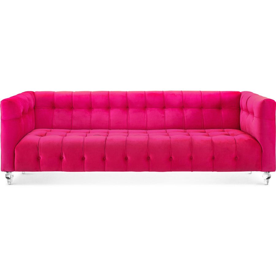 BEATRICE TUFTED VELVET SOFA + LUCITE LEGS