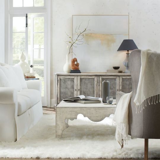 BELGIAN WHITE LINEN TEXTURED COFFEE TABLE