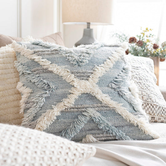 BELU FRINGE PILLOW: GLACIER BLUE