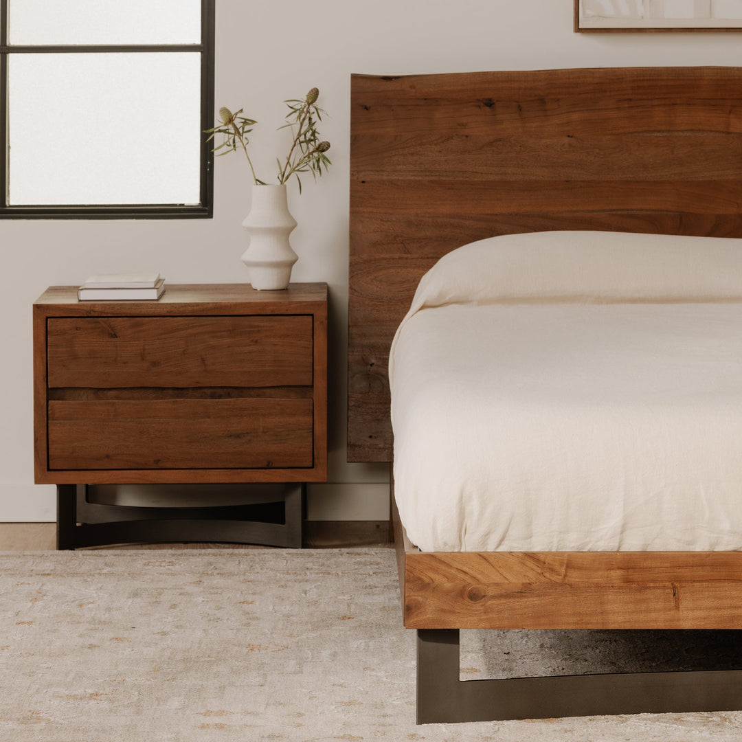 BENT SMOKED ACACIA WOOD NIGHTSTAND