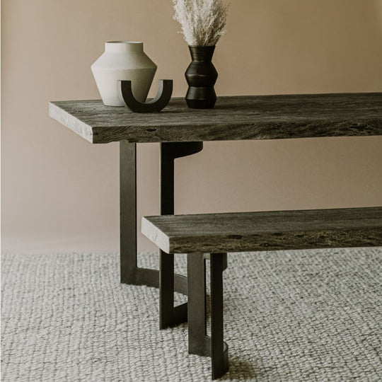 BENT IRON WEATHERED GREY LIVE - EDGE DINING TABLE