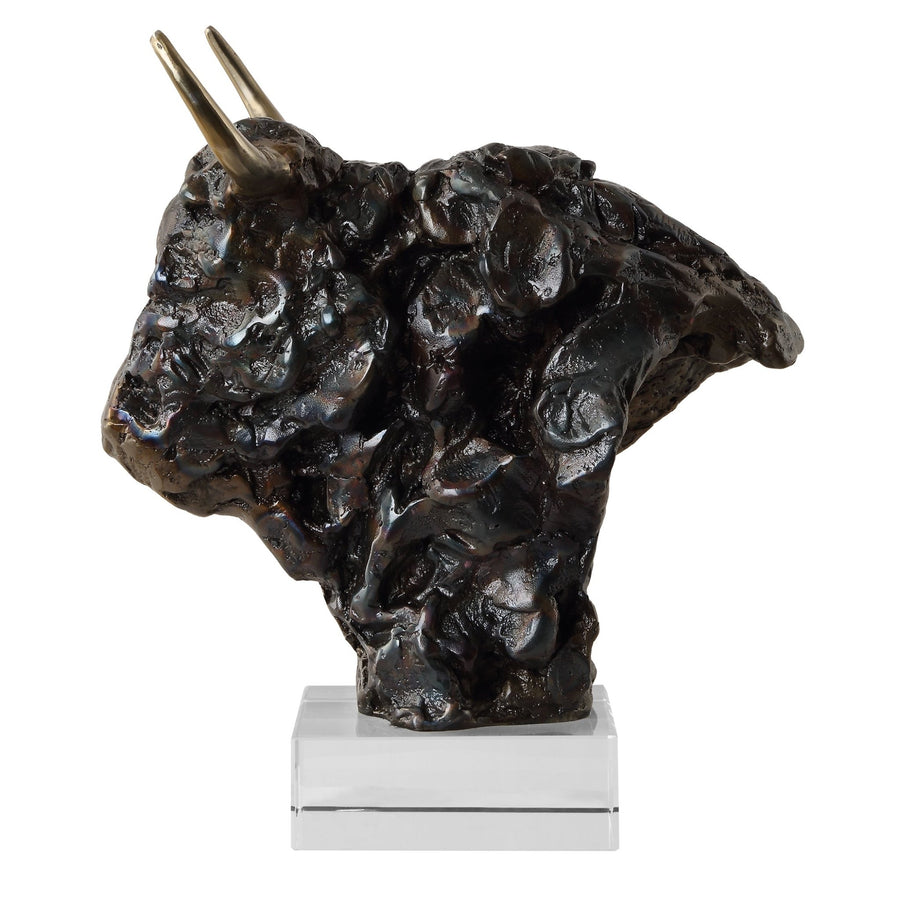 BISON BUST BRONZE SCULPTURE