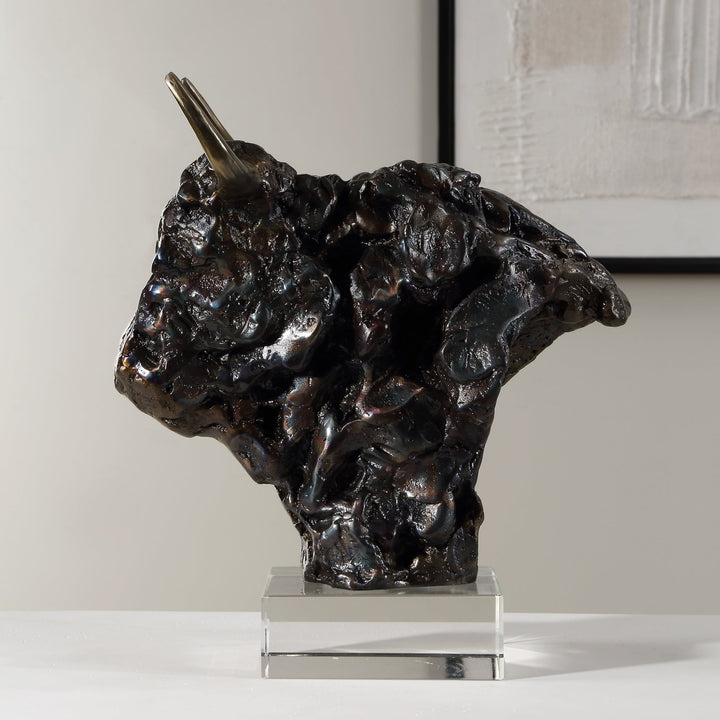 BISON BUST BRONZE SCULPTURE