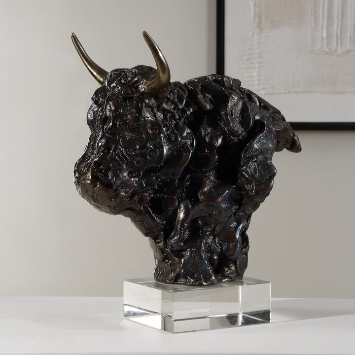 BISON BUST BRONZE SCULPTURE