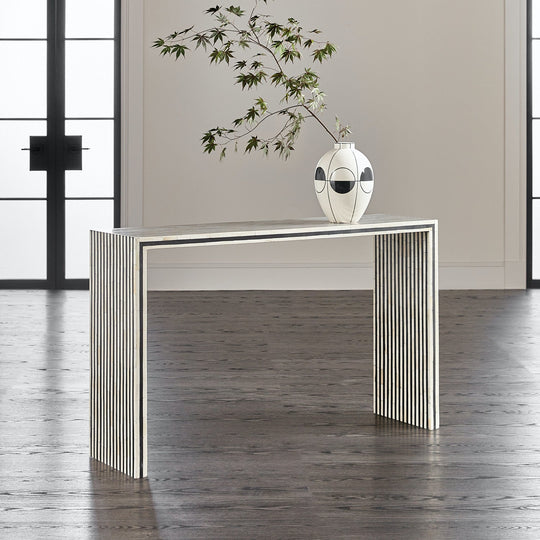 BLACK+WHITE BONE INLAY STRIPE MOSAIC CONSOLE