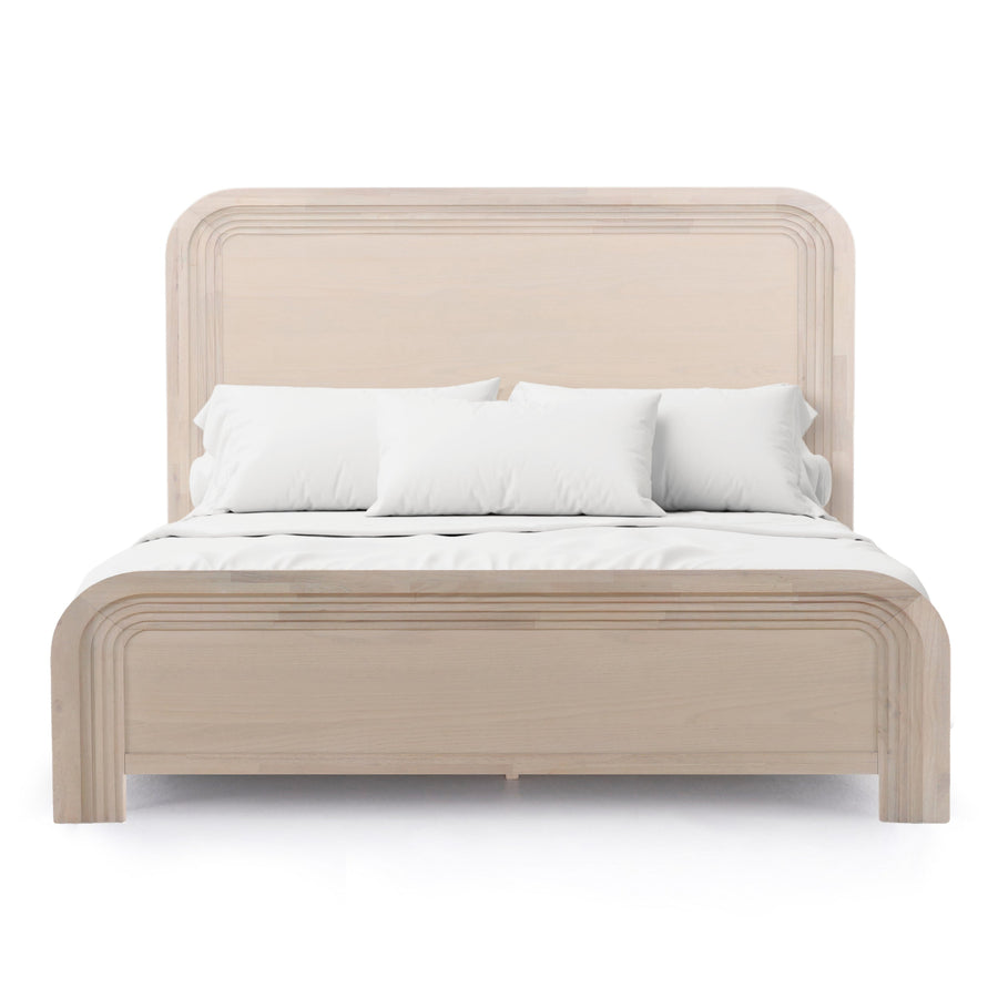 Blanche Deco Wood Panel Bed King - Angled Side View Highlighting Wood Panel Design