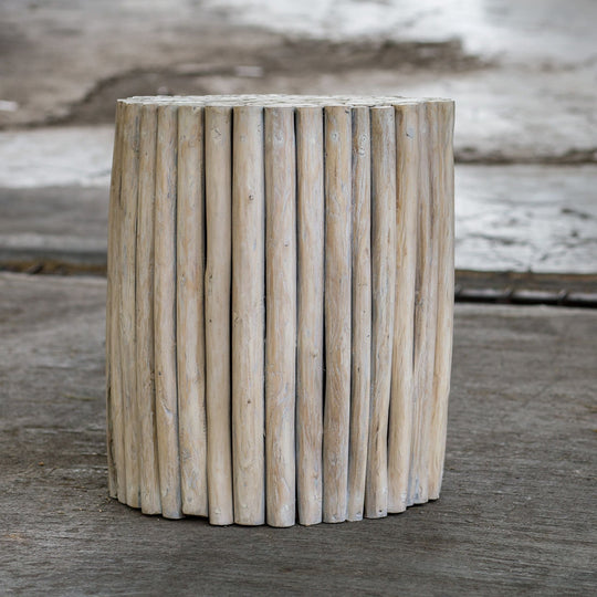 BLEACHED TEAK WOOD STICKS END TABLE