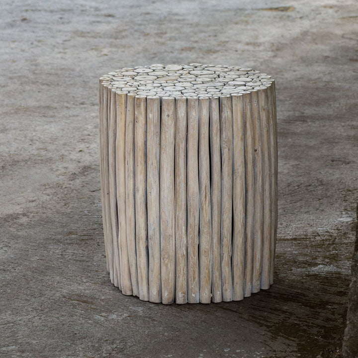 BLEACHED TEAK WOOD STICKS END TABLE