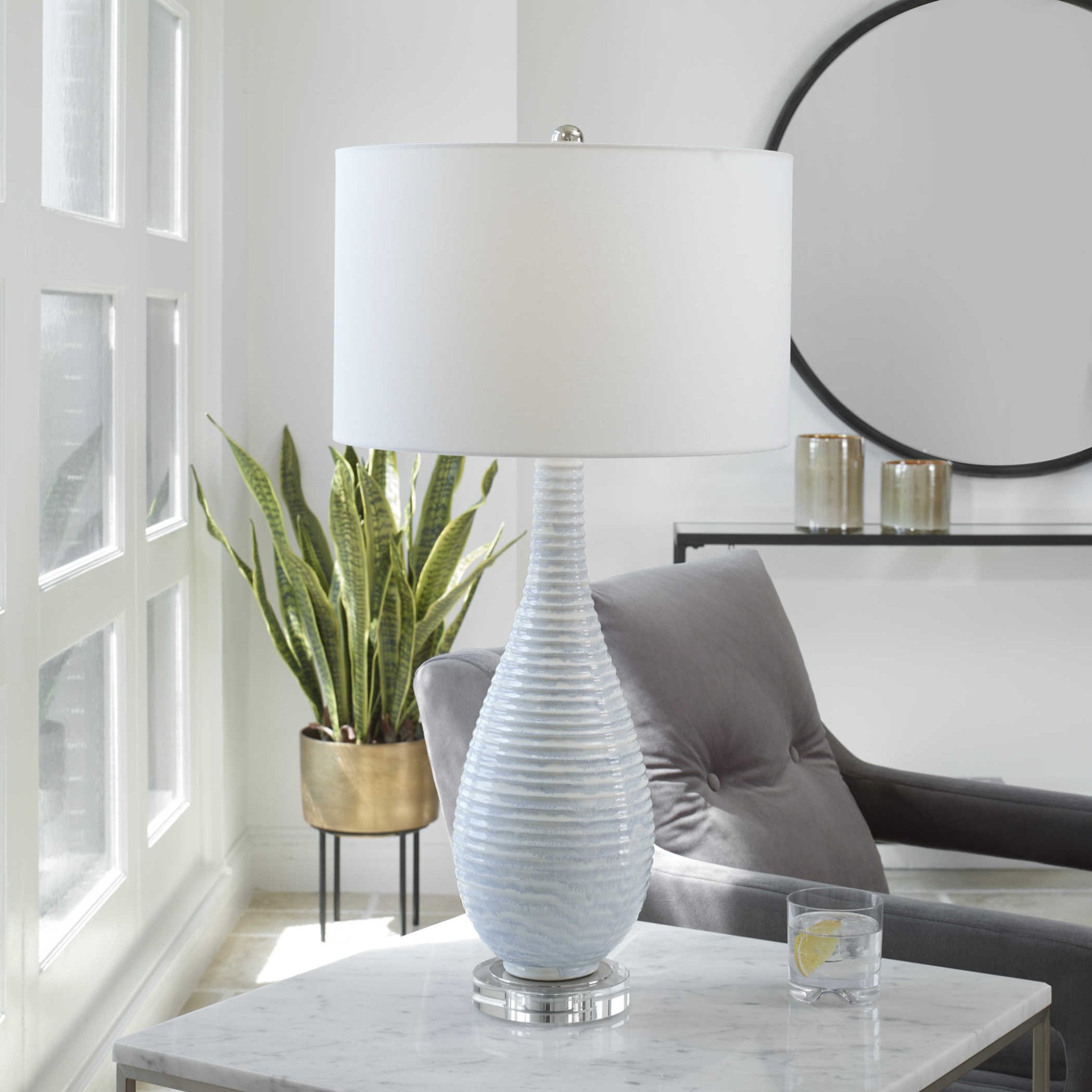 BLUE WHITE DRIP GLAZE TABLE LAMP